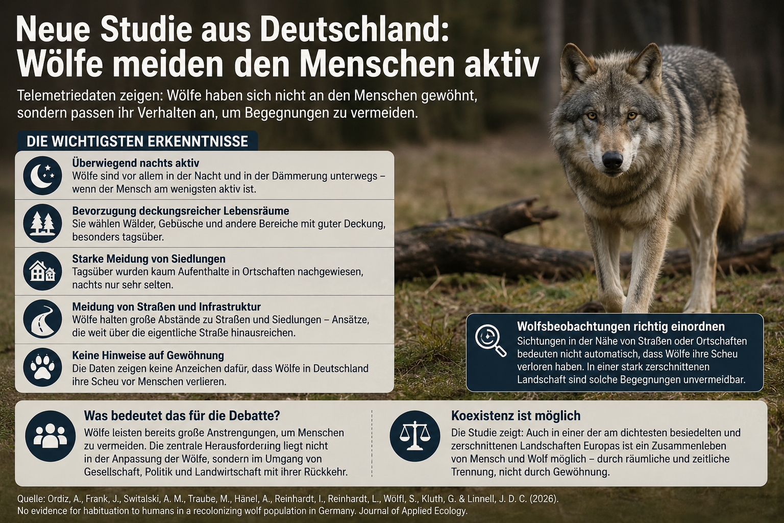 Neue Wolfsstudie aus Deutschland: Vermeiden Wölfe den Menschen stärker als bisher angenommen?