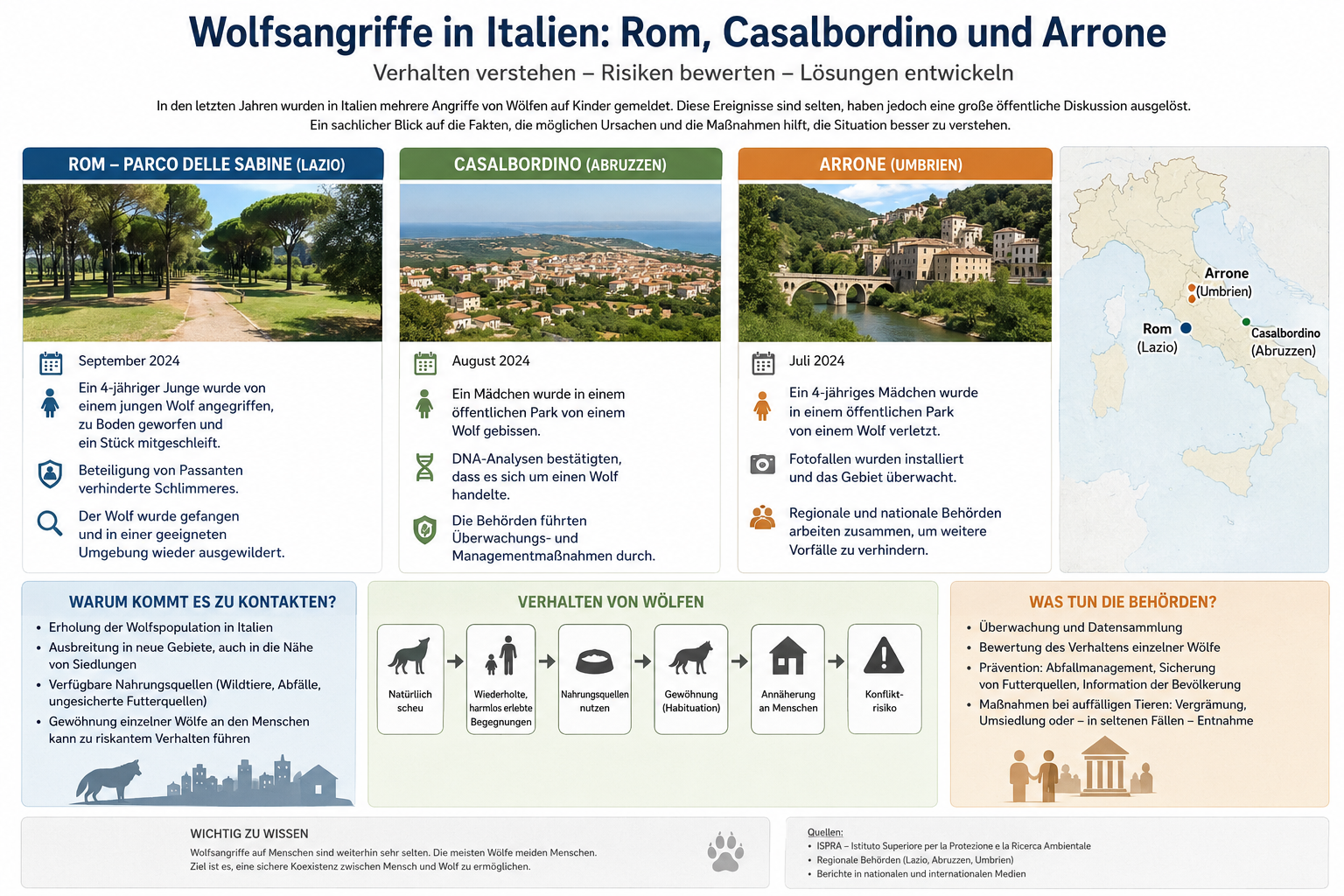 Wolfsangriffe in Italien: Rom, Casalbordino und Arrone – Zusammenhänge zwischen Wolfsverhalten, Habituation und Wildtiermanagement