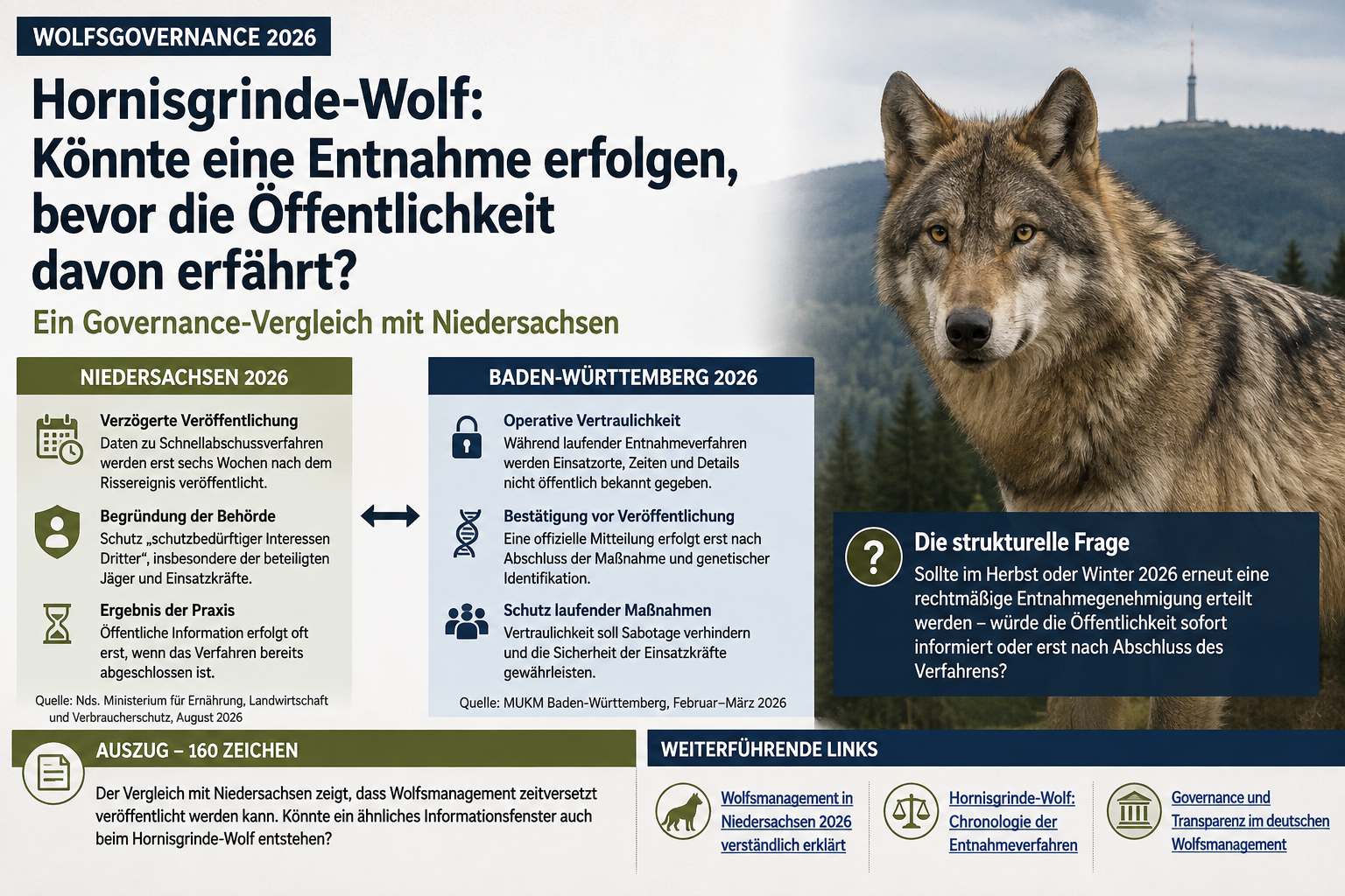 Hornisgrinde-Wolf: Könnte eine Entnahme erfolgen, bevor die Öffentlichkeit davon erfährt? Ein Governance-Vergleich mit Niedersachsen