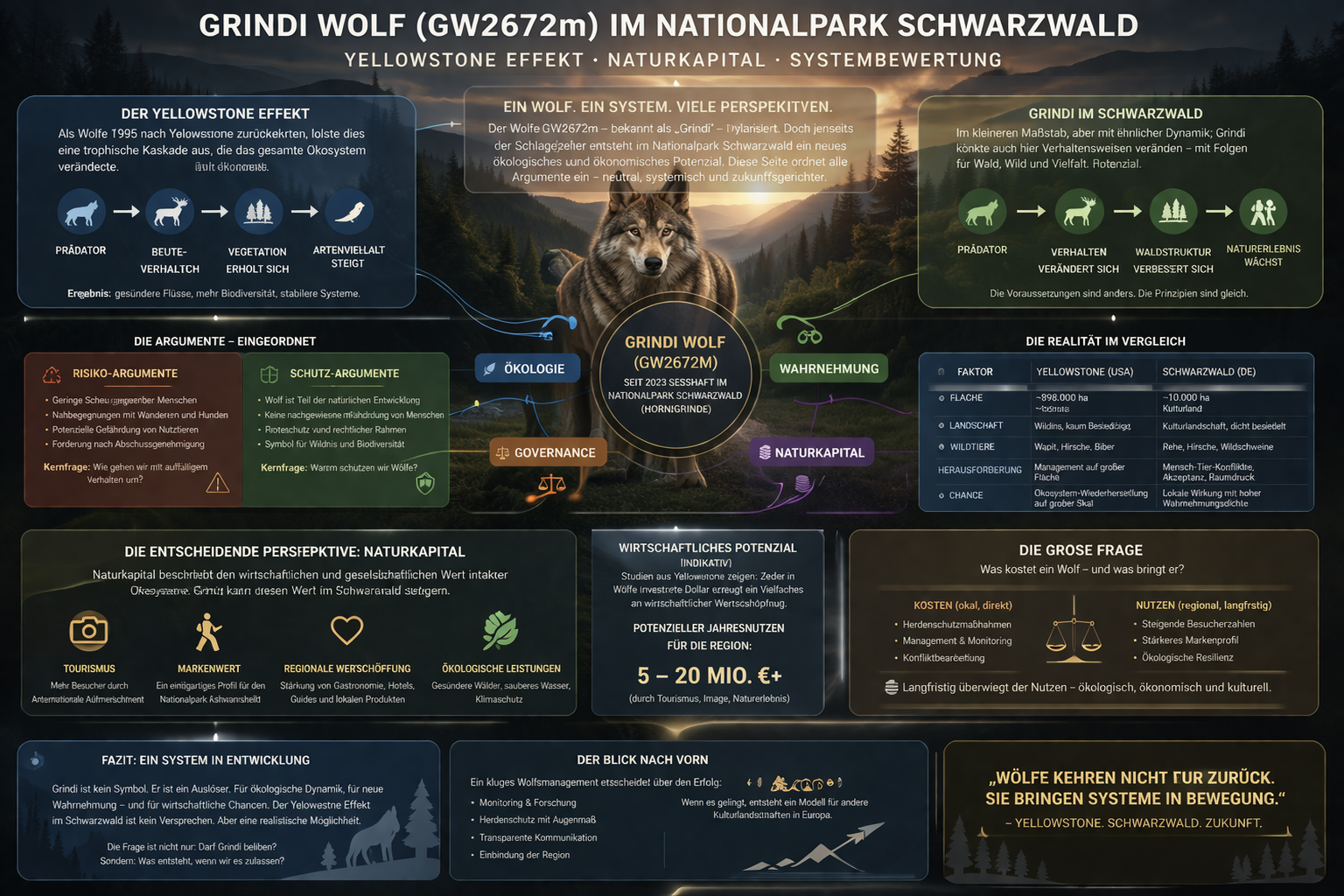 Grindi Wolf (GW2672m) im Nationalpark Schwarzwald: Yellowstone Effekt, Naturkapital und Systembewertung