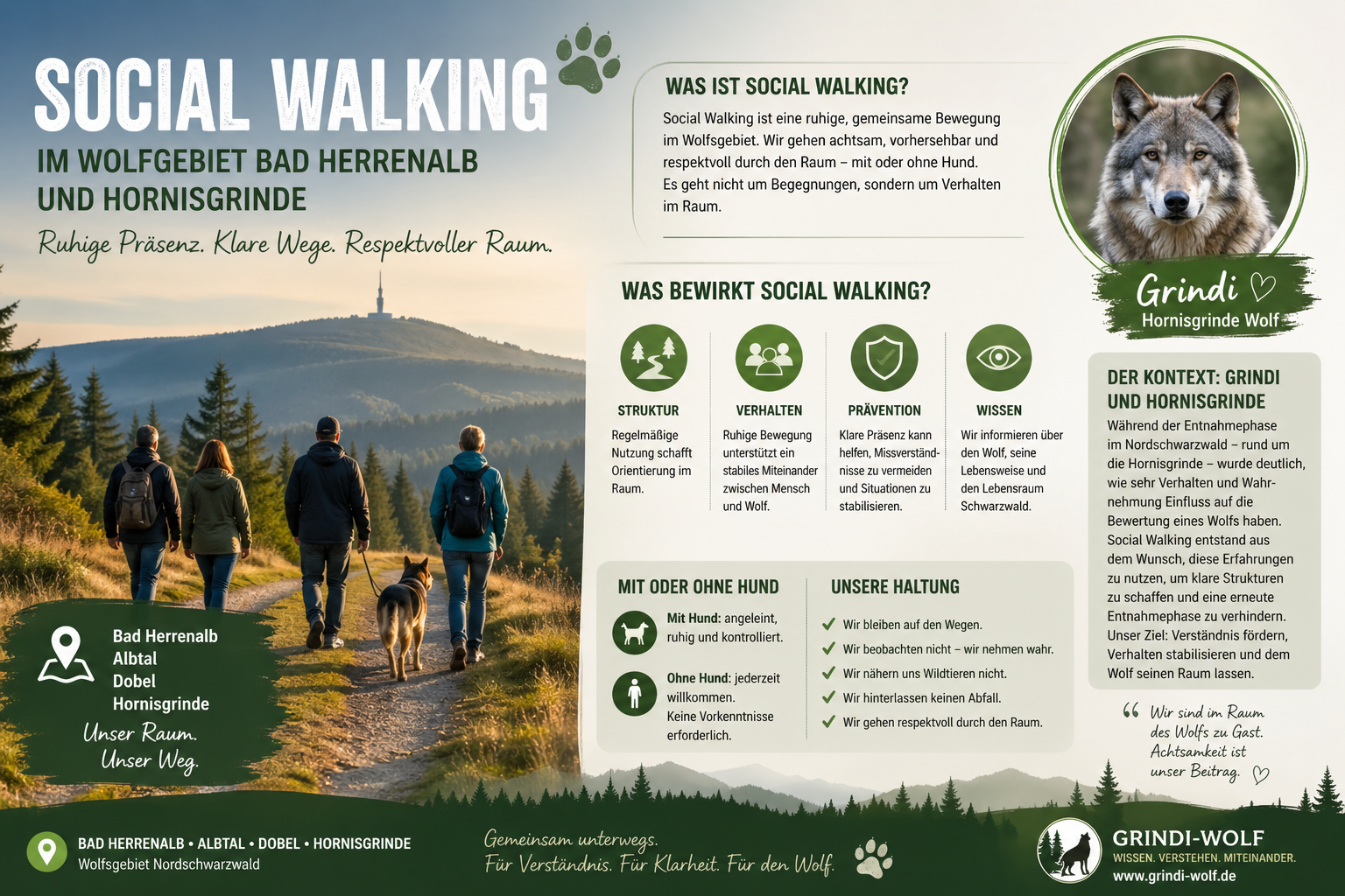 Social Walking im Wolfsgebiet Bad Herrenalb und Hornisgrinde · ruhige Präsenz im Raum Albtal und Dobel
