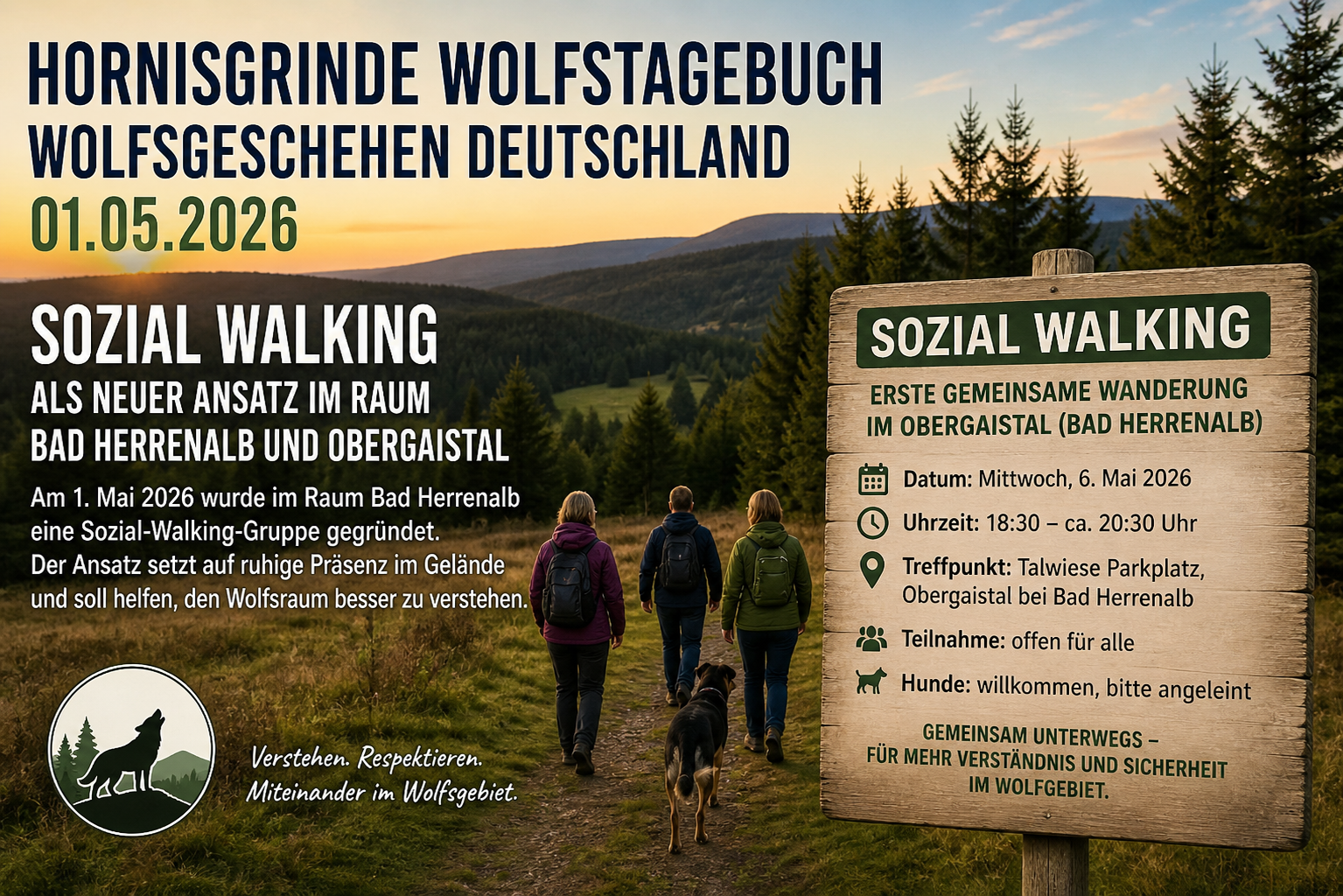Hornisgrinde Wolfstagebuch · Wolfs­geschehen Deutschland 01.05.2026 · Sozial Walking als neuer Ansatz im Raum Bad Herrenalb und Obergaistal